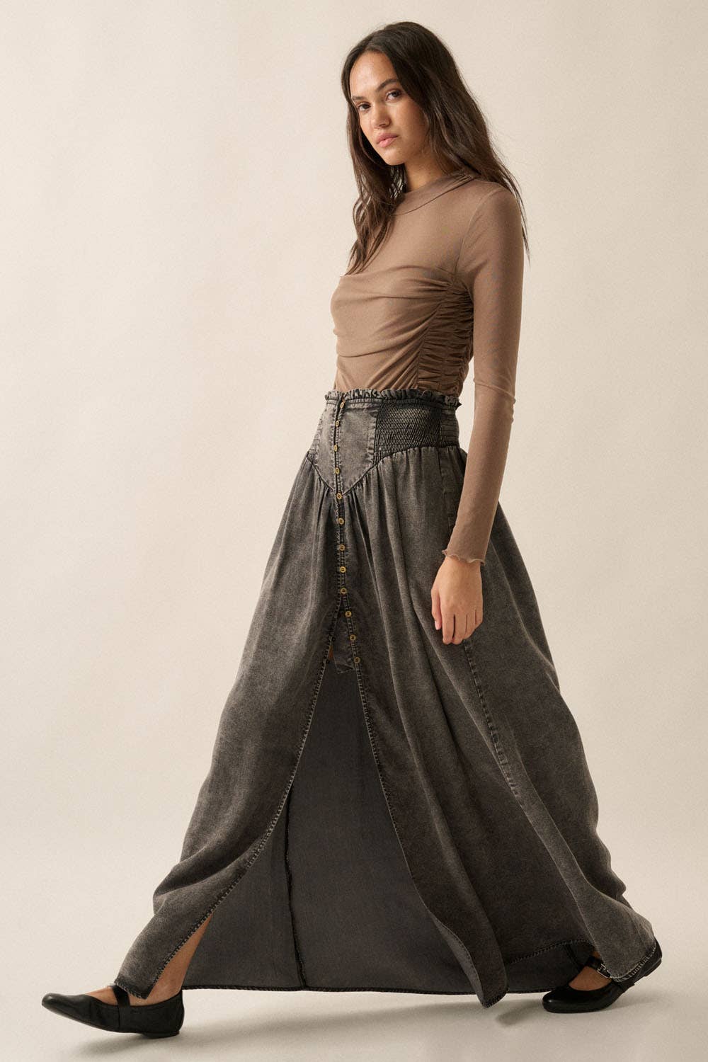 Acid-Washed Maxi Skirt