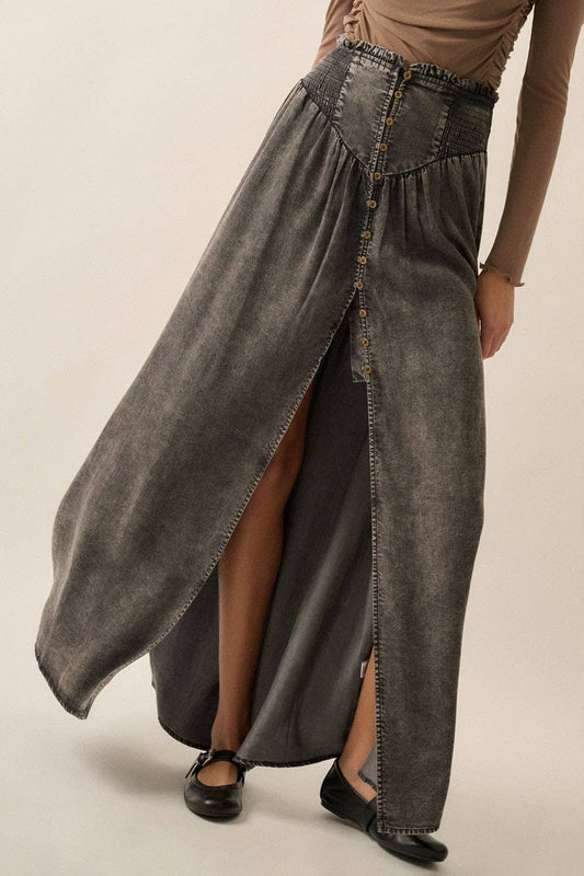 Acid-Washed Maxi Skirt